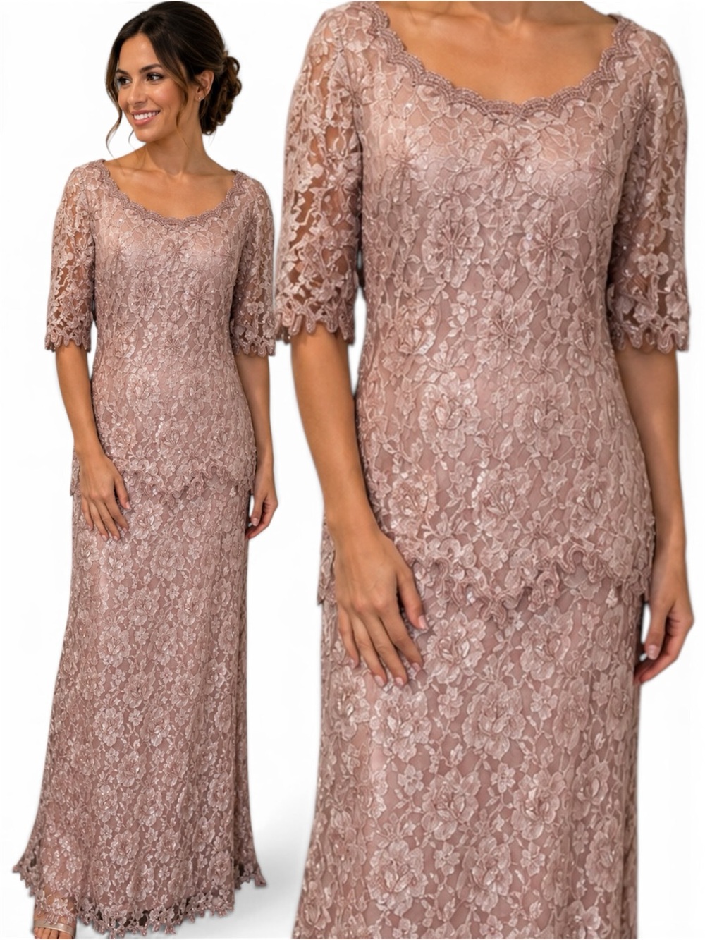 Vintage Sequin Pearl Beaded Deadstock Scala Lace Embroidered Mother Maxi Dress